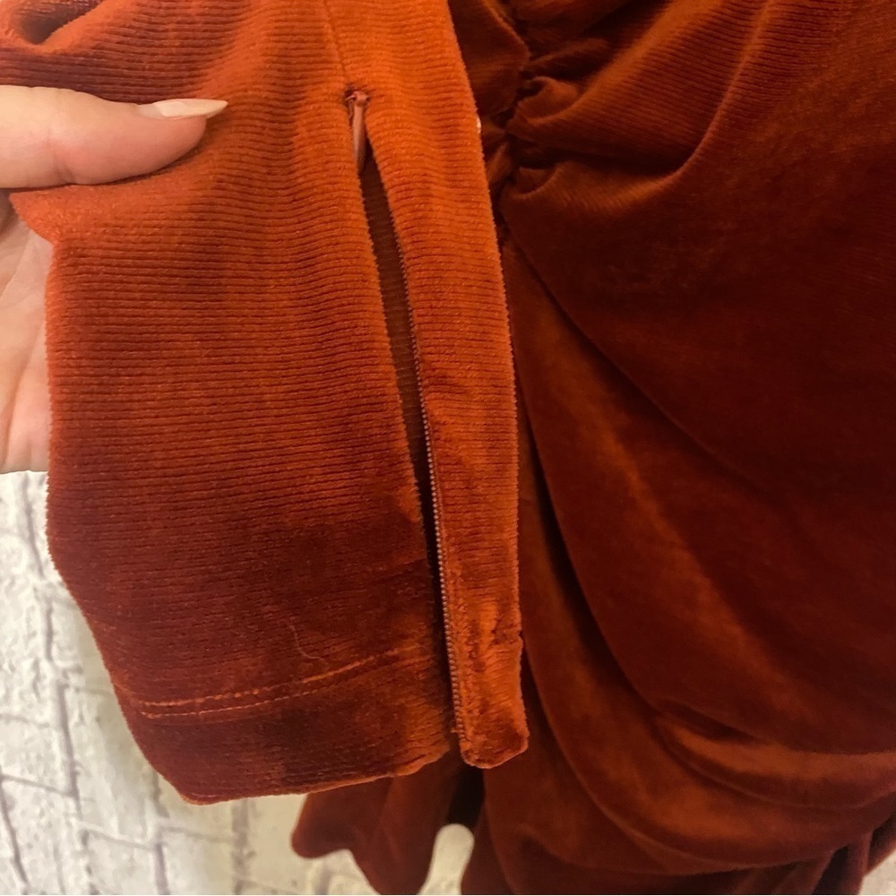 A.l.c. Marcel Ruched Velvet Mini Dress in Sumac Rust Burnt Orange 12 - Picture 13 of 15